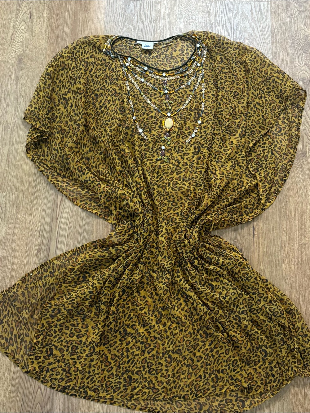 Leopard print sheer flowy mumu caftan